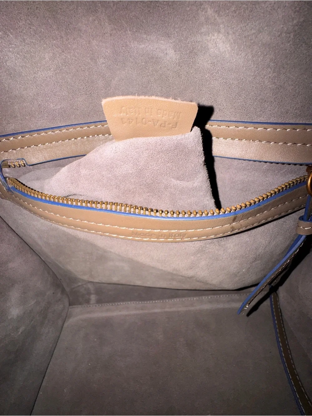 Celine Taupe Leather Satchel with Blue Trim
